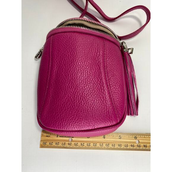 GENUINE LEATHER BORSE IN PELLE small fuchsia crossbody bag made in italy - Picture 7 of 8